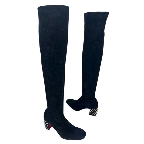 Christian Louboutin Veau Velours Spiked Study Stretch 55 Over The Knee Boots - Picture 3 of 16